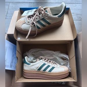 adidas Gazelle Platform Sneakers in Beige and Teal